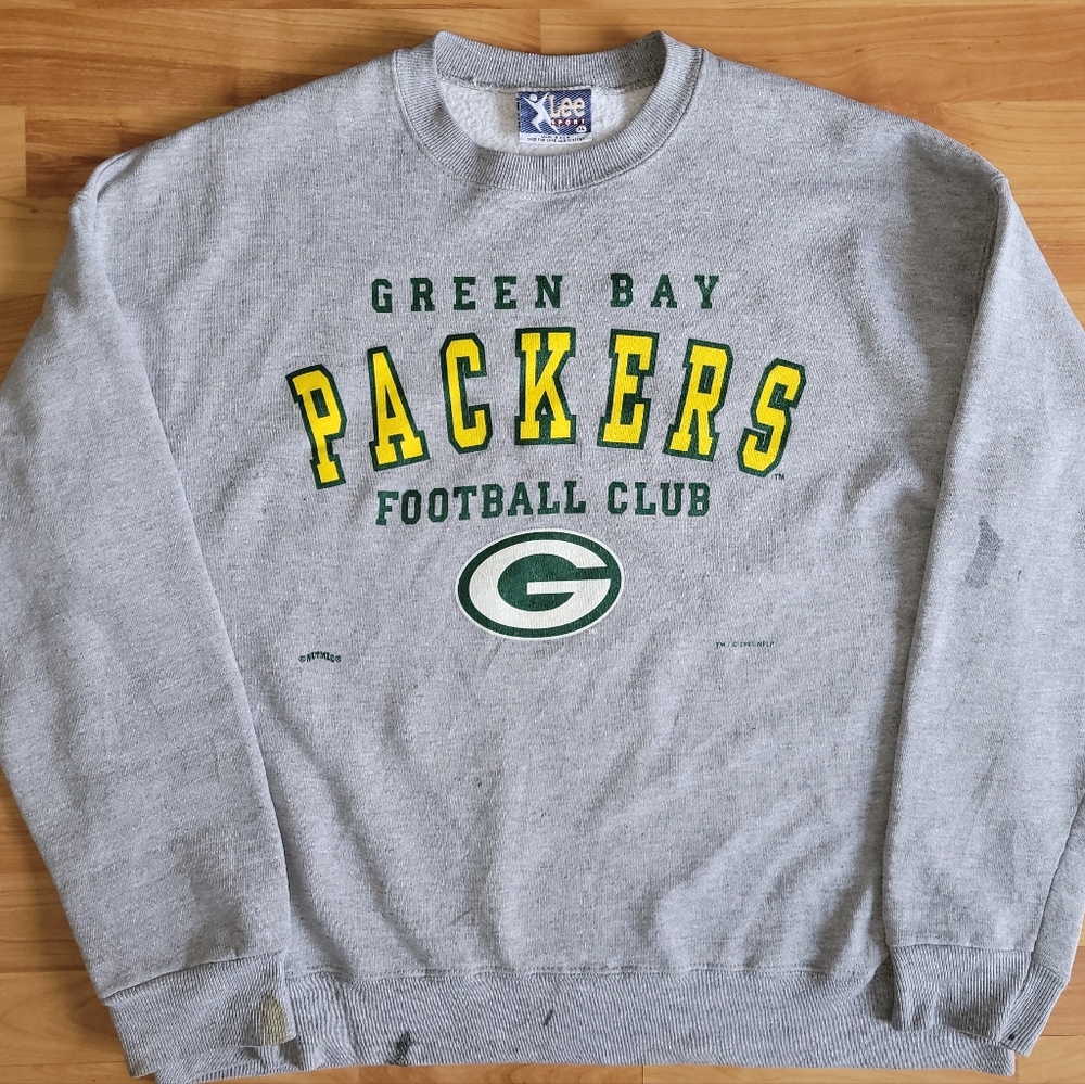 Vintage Green Bay Packers NFL 1995 Men's XL Longsleeve Gray LEE USA Crewneck